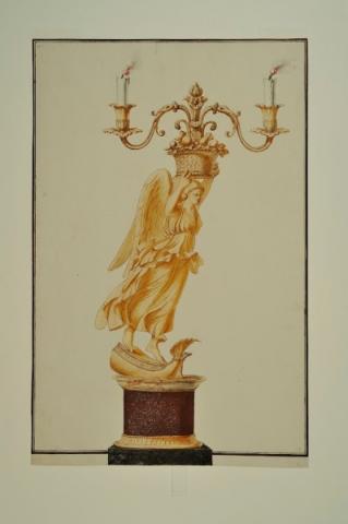 Candelabro in bronzo e marmi colorati penna, inchiostro, acquarello su carta inv. MN 8597
