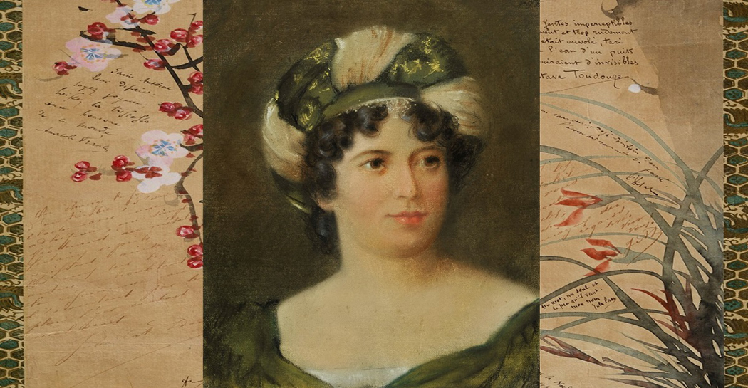 Ritratto a pastello di Madame De Staël su sfondo kakemono Primoli, MN 1061, MN 1305