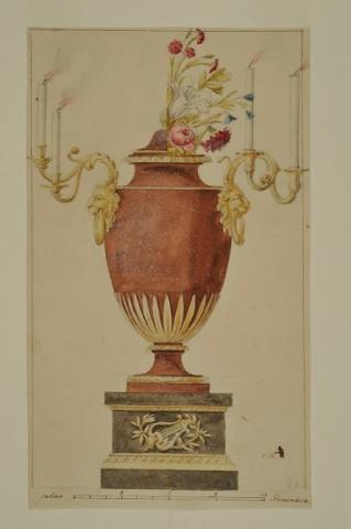 Vaso in porfido, trasformabile in candelabro penna, inchiostro, acquarello su carta inv. MN 8598